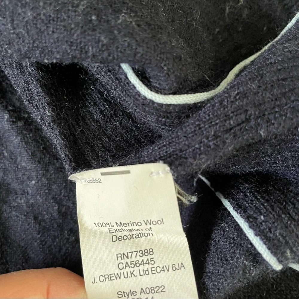 J.Crew SMALL 100% Merino Wool sweater with blue piping V neck